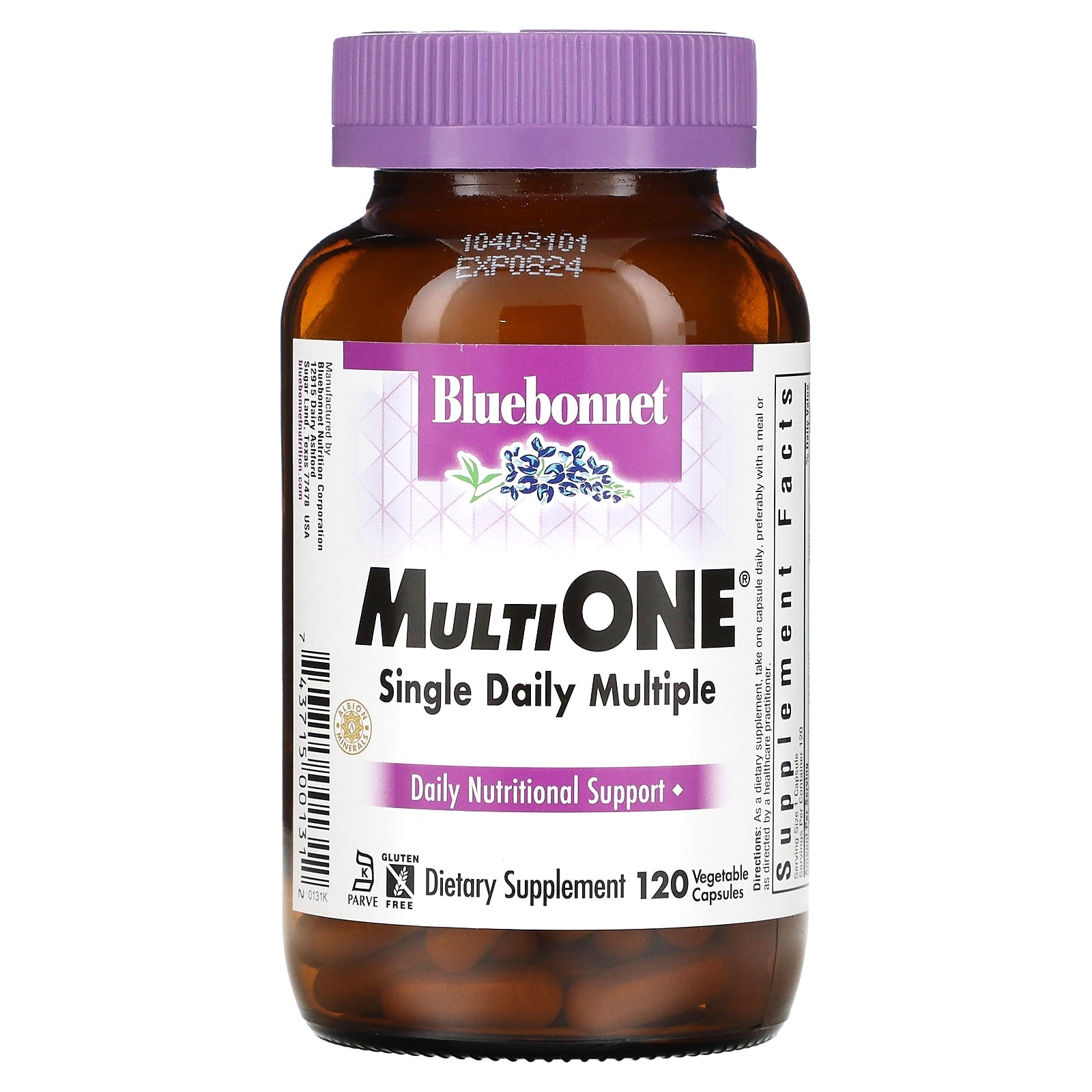 Bluebonnet, MULTI ONE, Single Daily Multiple, Daily Nutritional Support Multivitamin, 120 Vegetarian Capsules UPC 743715001312 | HiLife Vitamins